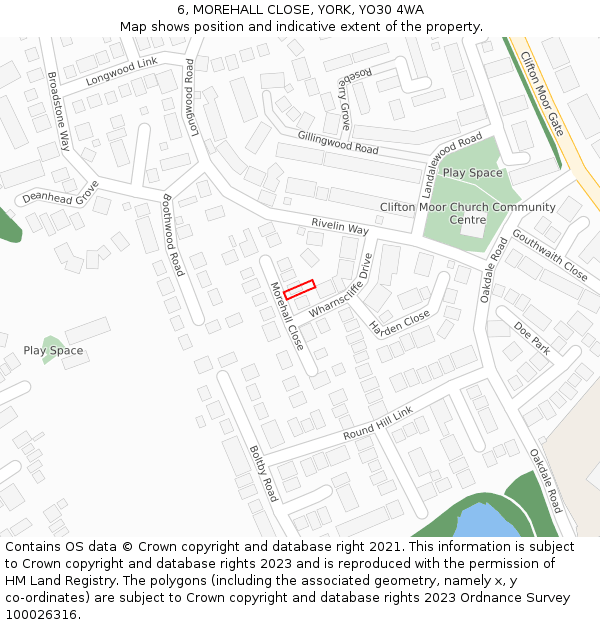 6, MOREHALL CLOSE, YORK, YO30 4WA: Location map and indicative extent of plot