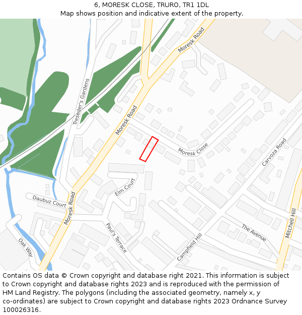 6, MORESK CLOSE, TRURO, TR1 1DL: Location map and indicative extent of plot