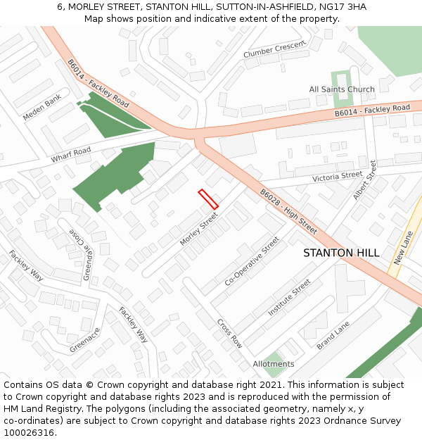 6, MORLEY STREET, STANTON HILL, SUTTON-IN-ASHFIELD, NG17 3HA: Location map and indicative extent of plot