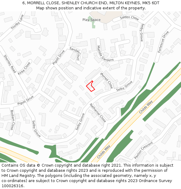 6, MORRELL CLOSE, SHENLEY CHURCH END, MILTON KEYNES, MK5 6DT: Location map and indicative extent of plot