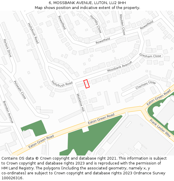 6, MOSSBANK AVENUE, LUTON, LU2 9HH: Location map and indicative extent of plot