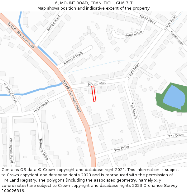 6, MOUNT ROAD, CRANLEIGH, GU6 7LT: Location map and indicative extent of plot