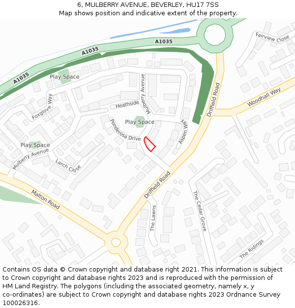 6, MULBERRY AVENUE, BEVERLEY, HU17 7SS: Location map and indicative extent of plot