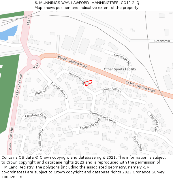 6, MUNNINGS WAY, LAWFORD, MANNINGTREE, CO11 2LQ: Location map and indicative extent of plot