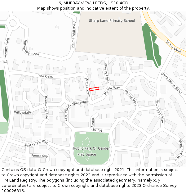 6, MURRAY VIEW, LEEDS, LS10 4GD: Location map and indicative extent of plot