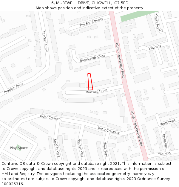 6, MURTWELL DRIVE, CHIGWELL, IG7 5ED: Location map and indicative extent of plot