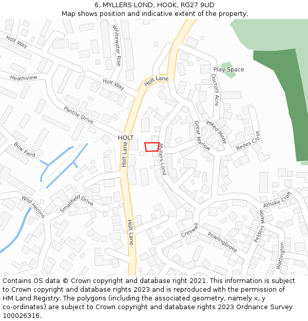 6, MYLLERS LOND, HOOK, RG27 9UD: Location map and indicative extent of plot