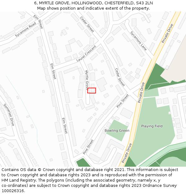 6, MYRTLE GROVE, HOLLINGWOOD, CHESTERFIELD, S43 2LN: Location map and indicative extent of plot