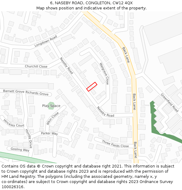 6, NASEBY ROAD, CONGLETON, CW12 4QX: Location map and indicative extent of plot