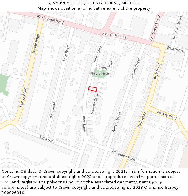 6, NATIVITY CLOSE, SITTINGBOURNE, ME10 1ET: Location map and indicative extent of plot