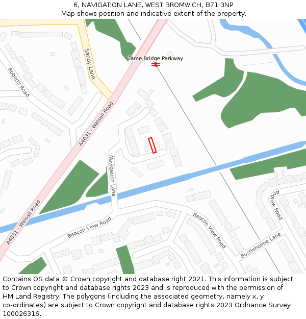 6, NAVIGATION LANE, WEST BROMWICH, B71 3NP: Location map and indicative extent of plot