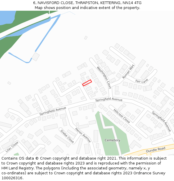 6, NAVISFORD CLOSE, THRAPSTON, KETTERING, NN14 4TG: Location map and indicative extent of plot