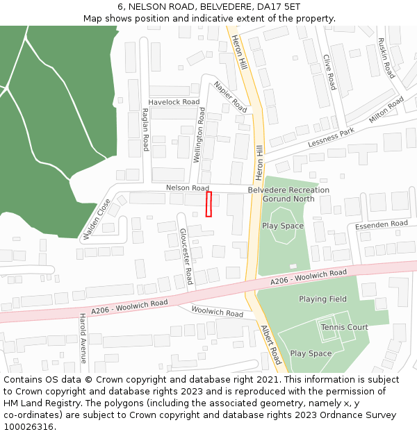 6, NELSON ROAD, BELVEDERE, DA17 5ET: Location map and indicative extent of plot