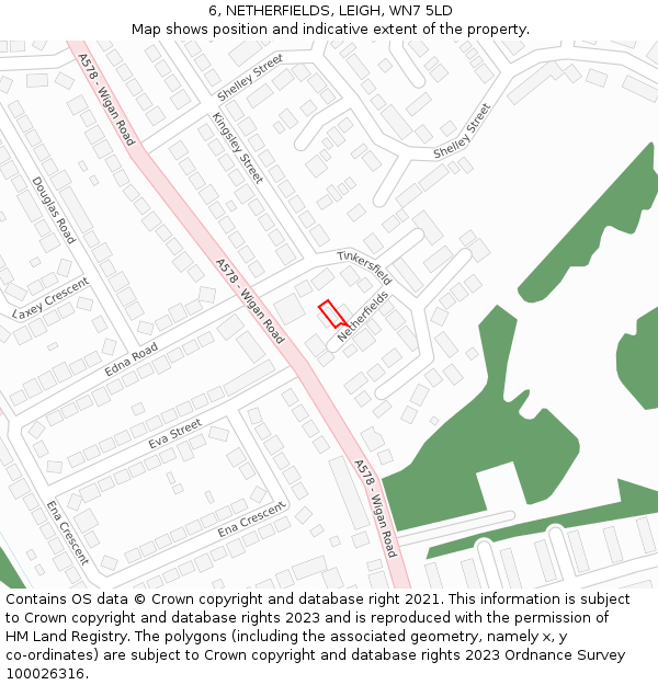 6, NETHERFIELDS, LEIGH, WN7 5LD: Location map and indicative extent of plot