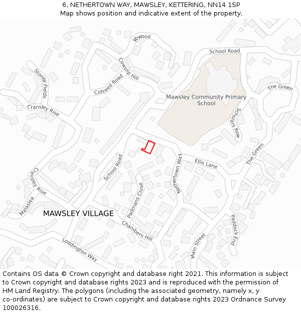 6, NETHERTOWN WAY, MAWSLEY, KETTERING, NN14 1SP: Location map and indicative extent of plot