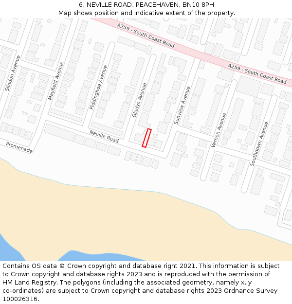 6, NEVILLE ROAD, PEACEHAVEN, BN10 8PH: Location map and indicative extent of plot