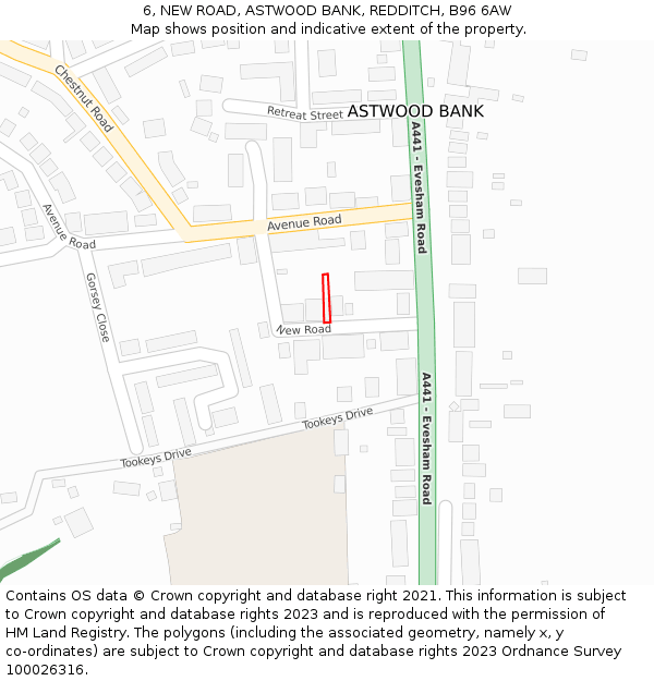 6, NEW ROAD, ASTWOOD BANK, REDDITCH, B96 6AW: Location map and indicative extent of plot