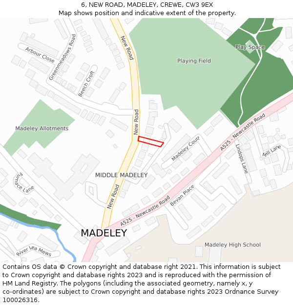 6, NEW ROAD, MADELEY, CREWE, CW3 9EX: Location map and indicative extent of plot