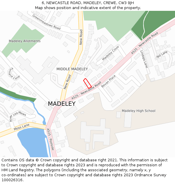 6, NEWCASTLE ROAD, MADELEY, CREWE, CW3 9JH: Location map and indicative extent of plot
