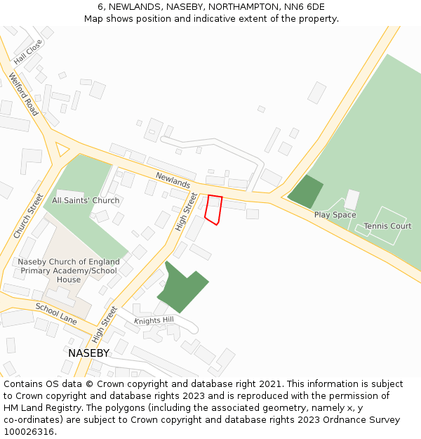 6, NEWLANDS, NASEBY, NORTHAMPTON, NN6 6DE: Location map and indicative extent of plot