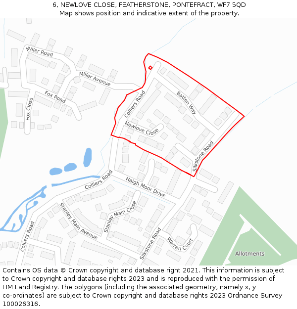 6, NEWLOVE CLOSE, FEATHERSTONE, PONTEFRACT, WF7 5QD: Location map and indicative extent of plot