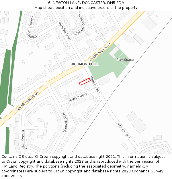 6, NEWTON LANE, DONCASTER, DN5 8DA: Location map and indicative extent of plot