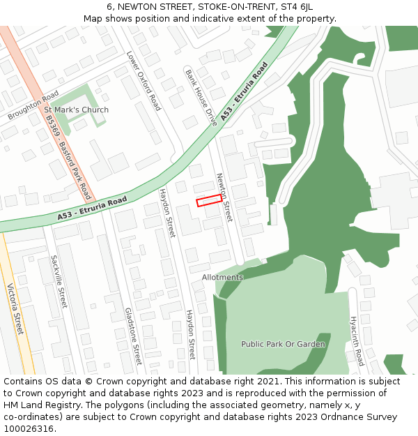 6, NEWTON STREET, STOKE-ON-TRENT, ST4 6JL: Location map and indicative extent of plot