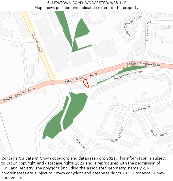 6, NEWTOWN ROAD, WORCESTER, WR5 1HF: Location map and indicative extent of plot