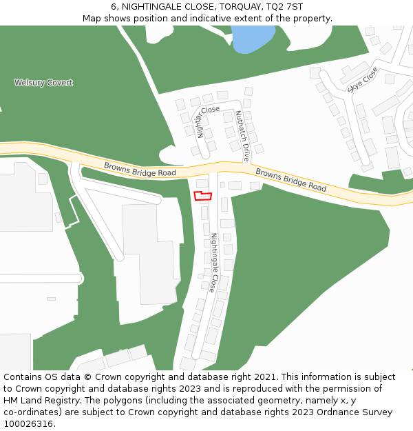 6, NIGHTINGALE CLOSE, TORQUAY, TQ2 7ST: Location map and indicative extent of plot