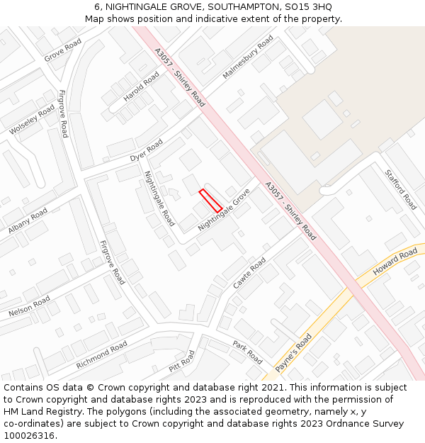 6, NIGHTINGALE GROVE, SOUTHAMPTON, SO15 3HQ: Location map and indicative extent of plot