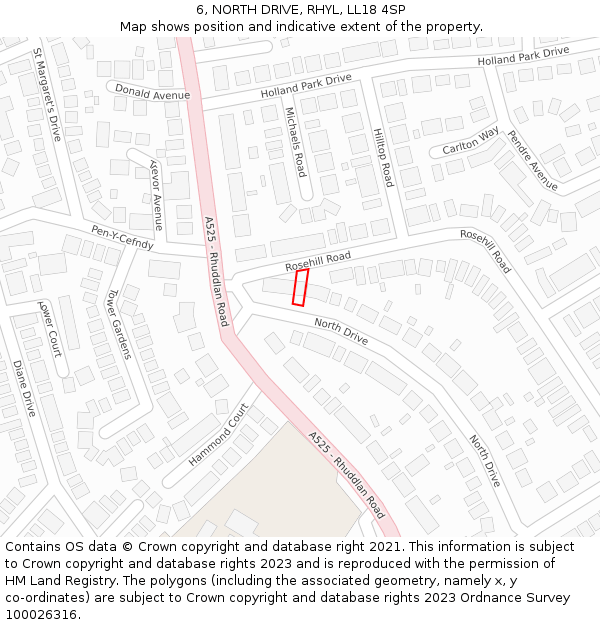 6, NORTH DRIVE, RHYL, LL18 4SP: Location map and indicative extent of plot