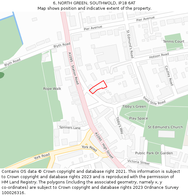 6, NORTH GREEN, SOUTHWOLD, IP18 6AT: Location map and indicative extent of plot