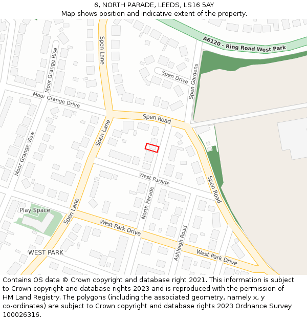 6, NORTH PARADE, LEEDS, LS16 5AY: Location map and indicative extent of plot