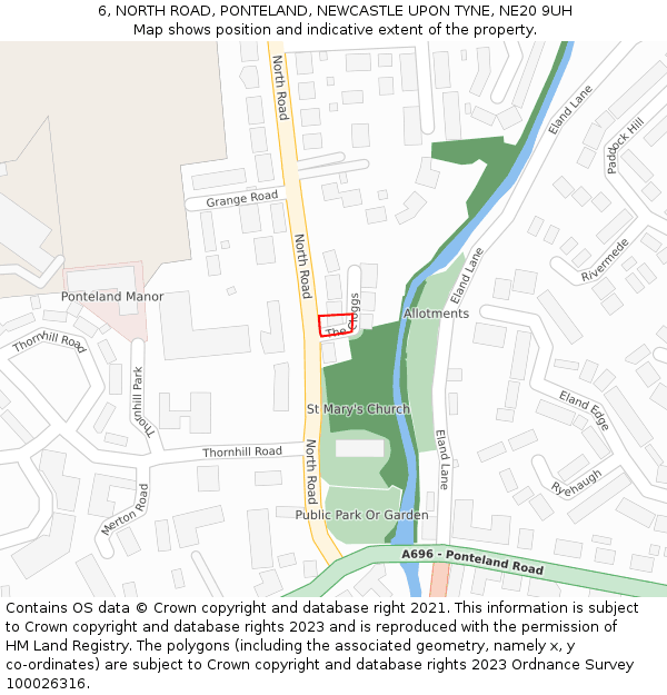 6, NORTH ROAD, PONTELAND, NEWCASTLE UPON TYNE, NE20 9UH: Location map and indicative extent of plot