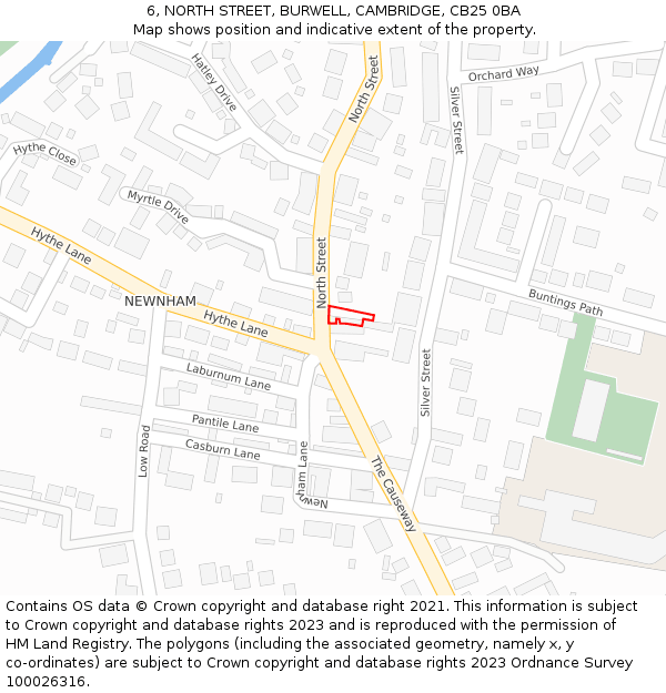 6, NORTH STREET, BURWELL, CAMBRIDGE, CB25 0BA: Location map and indicative extent of plot