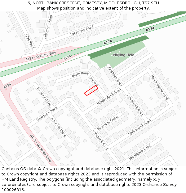 6, NORTHBANK CRESCENT, ORMESBY, MIDDLESBROUGH, TS7 9EU: Location map and indicative extent of plot