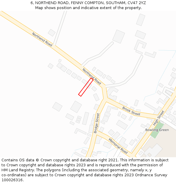 6, NORTHEND ROAD, FENNY COMPTON, SOUTHAM, CV47 2YZ: Location map and indicative extent of plot