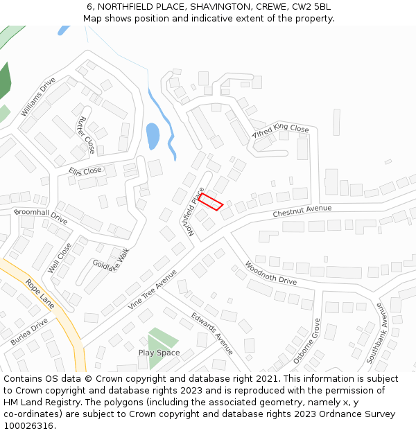 6, NORTHFIELD PLACE, SHAVINGTON, CREWE, CW2 5BL: Location map and indicative extent of plot