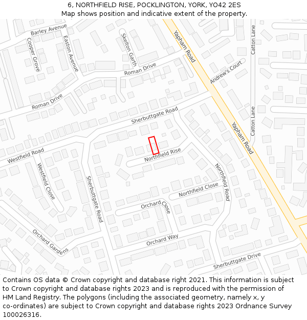 6, NORTHFIELD RISE, POCKLINGTON, YORK, YO42 2ES: Location map and indicative extent of plot