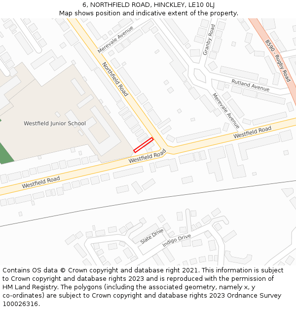 6, NORTHFIELD ROAD, HINCKLEY, LE10 0LJ: Location map and indicative extent of plot