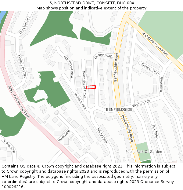 6, NORTHSTEAD DRIVE, CONSETT, DH8 0RX: Location map and indicative extent of plot