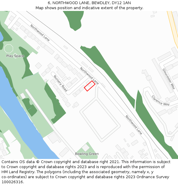 6, NORTHWOOD LANE, BEWDLEY, DY12 1AN: Location map and indicative extent of plot