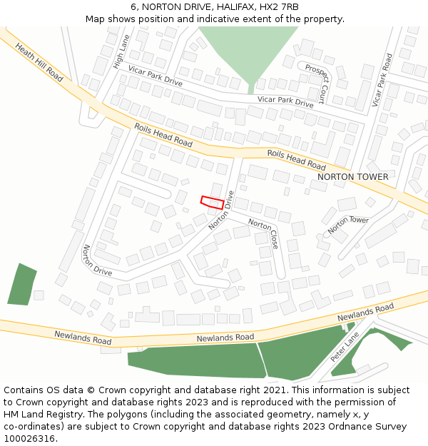 6, NORTON DRIVE, HALIFAX, HX2 7RB: Location map and indicative extent of plot