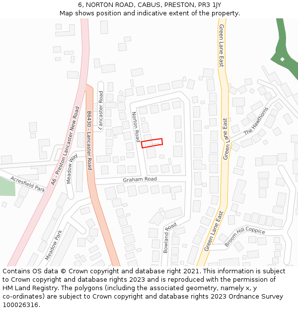 6, NORTON ROAD, CABUS, PRESTON, PR3 1JY: Location map and indicative extent of plot