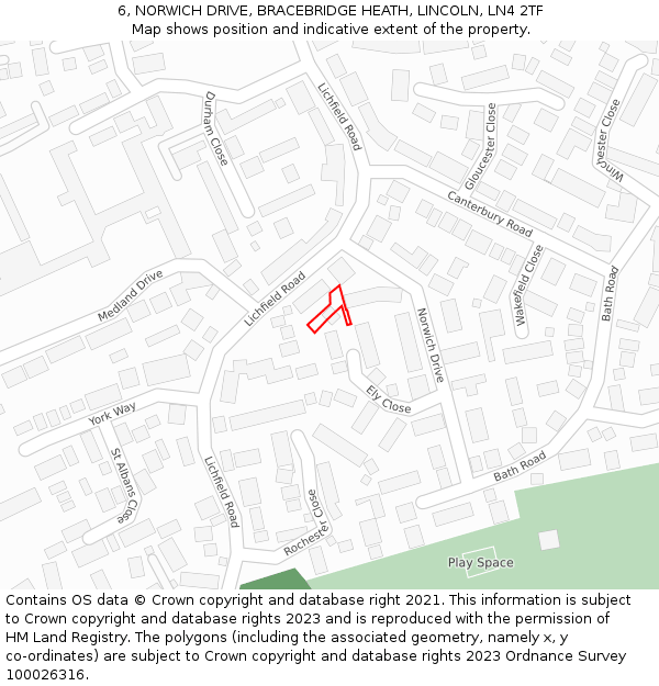 6, NORWICH DRIVE, BRACEBRIDGE HEATH, LINCOLN, LN4 2TF: Location map and indicative extent of plot