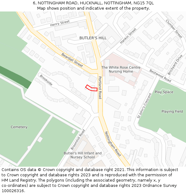 6, NOTTINGHAM ROAD, HUCKNALL, NOTTINGHAM, NG15 7QL: Location map and indicative extent of plot