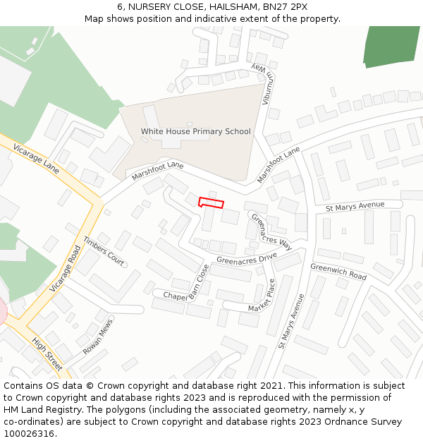 6, NURSERY CLOSE, HAILSHAM, BN27 2PX: Location map and indicative extent of plot