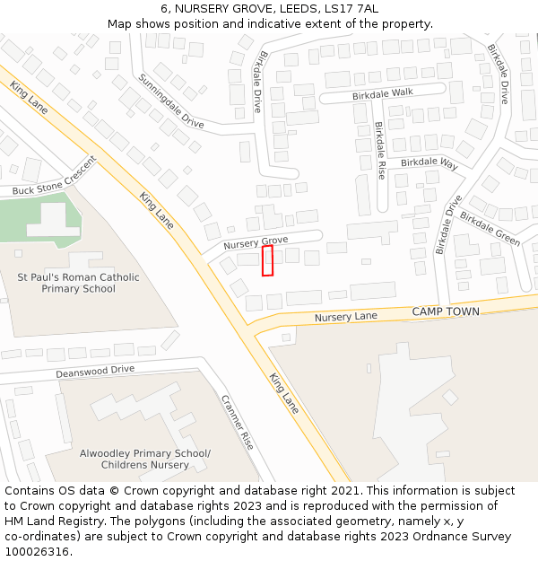 6, NURSERY GROVE, LEEDS, LS17 7AL: Location map and indicative extent of plot