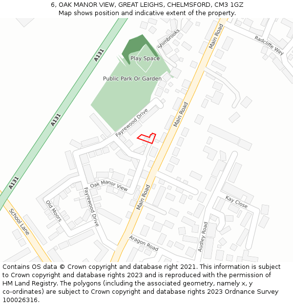 6, OAK MANOR VIEW, GREAT LEIGHS, CHELMSFORD, CM3 1GZ: Location map and indicative extent of plot
