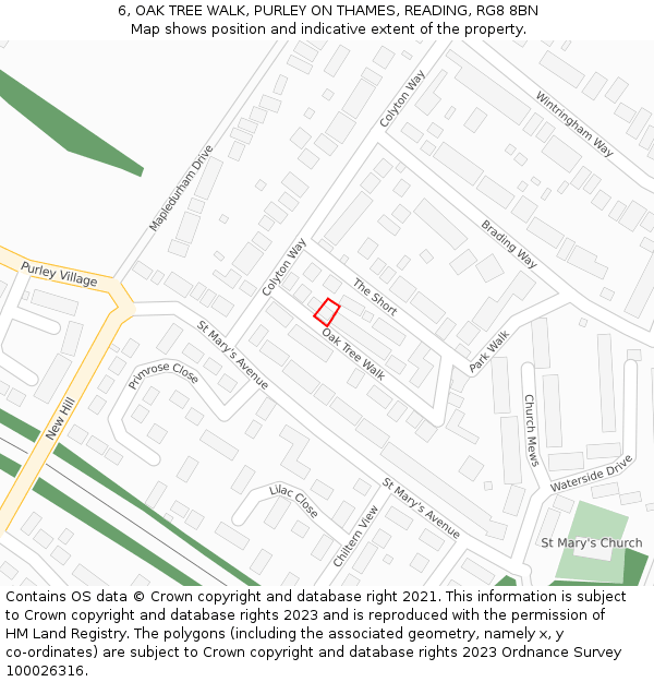 6, OAK TREE WALK, PURLEY ON THAMES, READING, RG8 8BN: Location map and indicative extent of plot